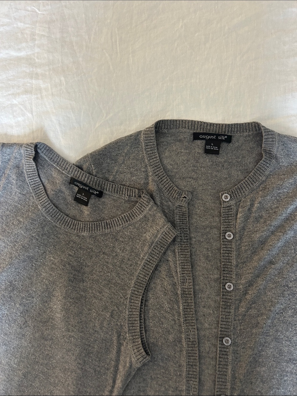 august silk Light Gray Crewneck Button Cardigan